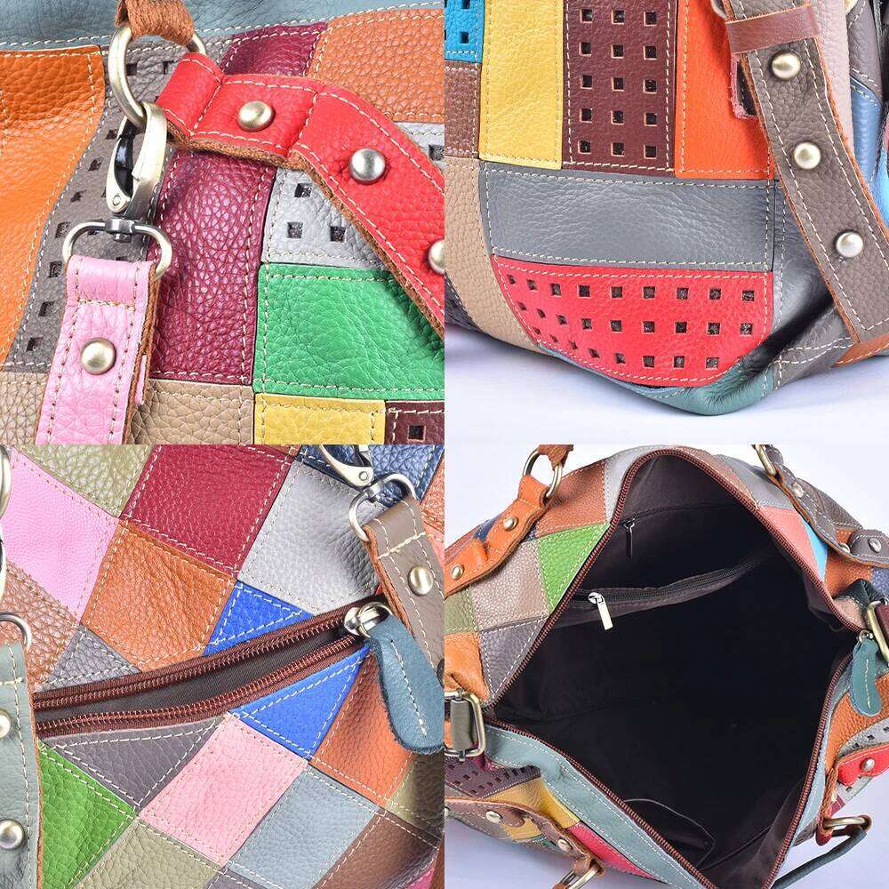 Designer Luxury Colorful Stripe Pattern Clash Large Capacity Single Shoulder Crossbody Genuine Leather Cowhide Ladies Tote Bag