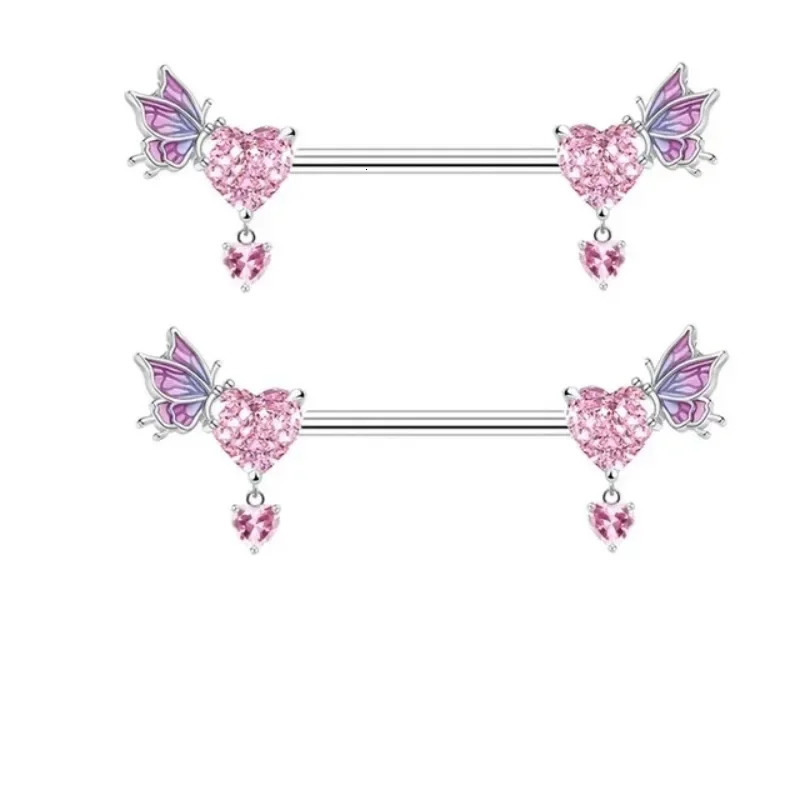 1Pair Green Butterfly Nipple Piercing Jewelry 14G Pink Heart Nipple Rings for Women Flower Nipple Piercing Barbell Pezon Mujer 250526