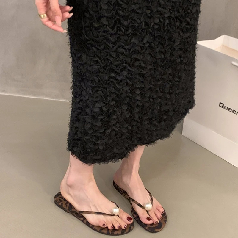 Summer Outdoor Flip Flop Fashion Womens Pearl Clip Toe Flats Slippers Comfort Slides Casual Street Style Shoes 250528