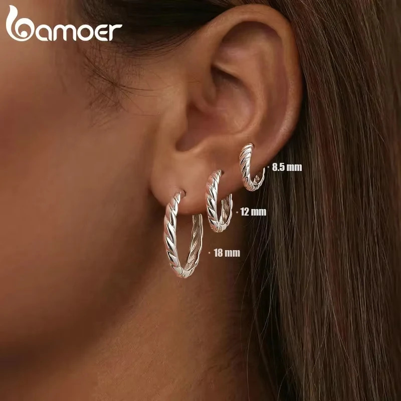 925 Sterling Silver Twisted Rope Huggie Earrings White Gold Plated Lightweight Round Hypoallergenic Hoop Earrings 250526