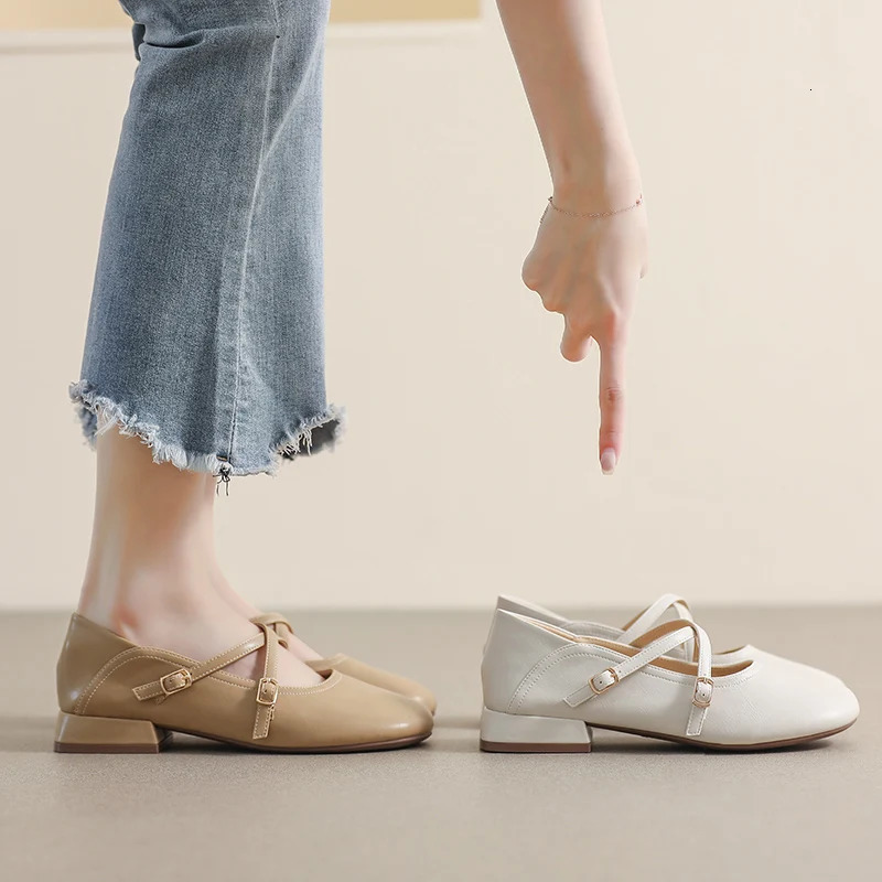 womens leather shoes Spring and Autumn Casual Outerwear work and banquet and office Large size 41-43 Mary Jane heels 250528