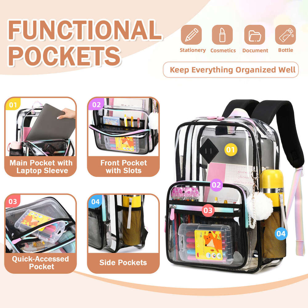 New PVC Transparent Double Shoulder Backpack for Middle School Girls Large Capacity Jelly Bag