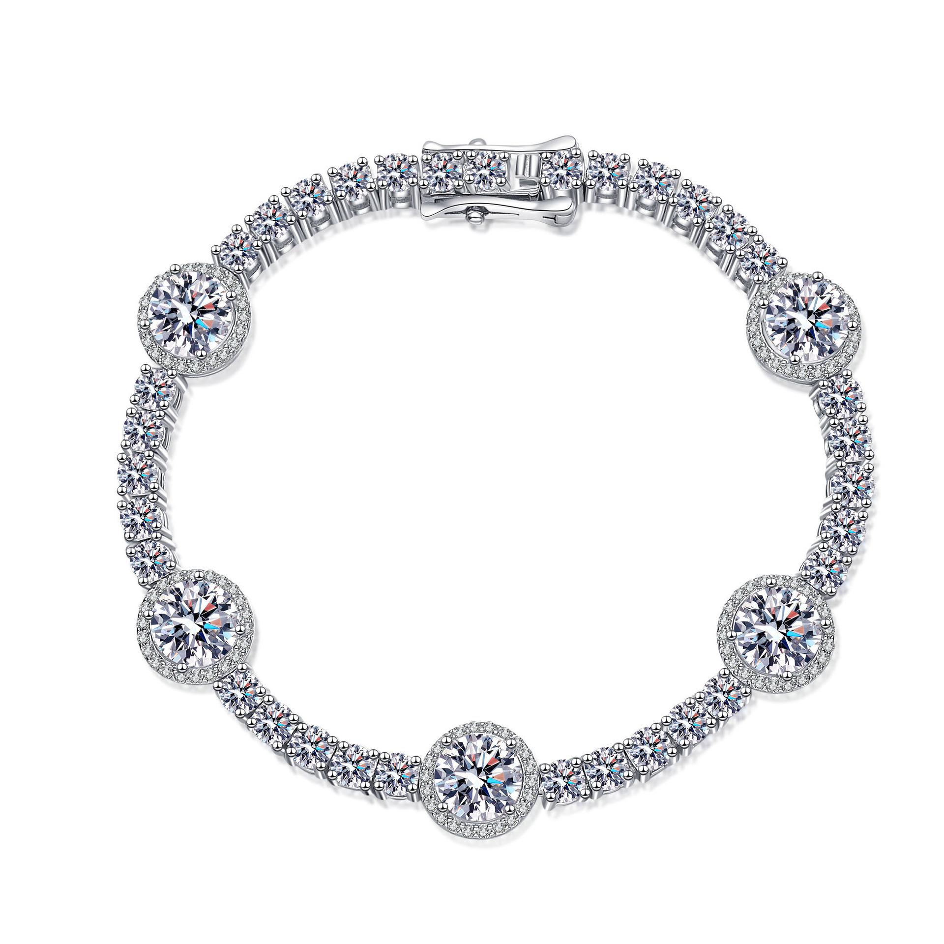 925 Sterling Silver Moissanite Bracelet for Women, Platinum Plated, Adjustable Clasp, Sparkling CZ Crystal, Elegant Luxury Jewelry