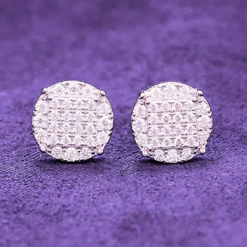 Hip Hop 10MM VVS 6 Rows Bling Moissanite Iced Out Mens Cluster Stud Earrings With 925 Sterling Silver Pass Diamond Tester