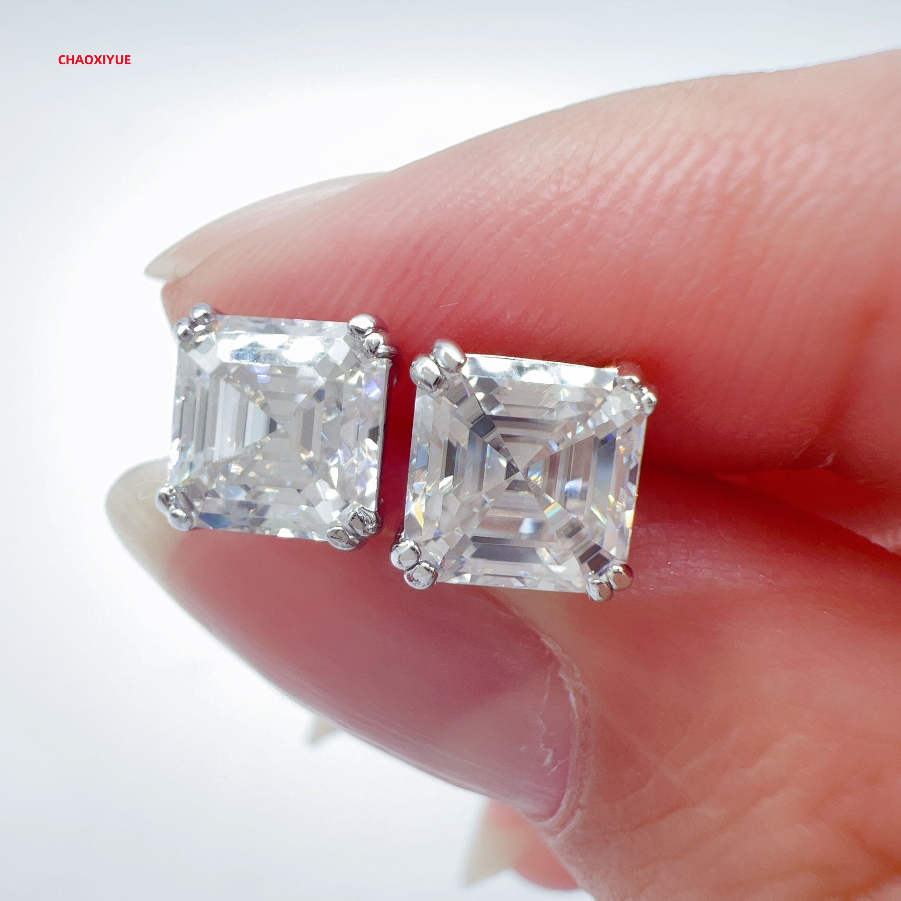 Fine Jewelry Luxury Earrings Silver 925 Asscher Cut VVS Moissanite Diamond Hip Hop Earrings