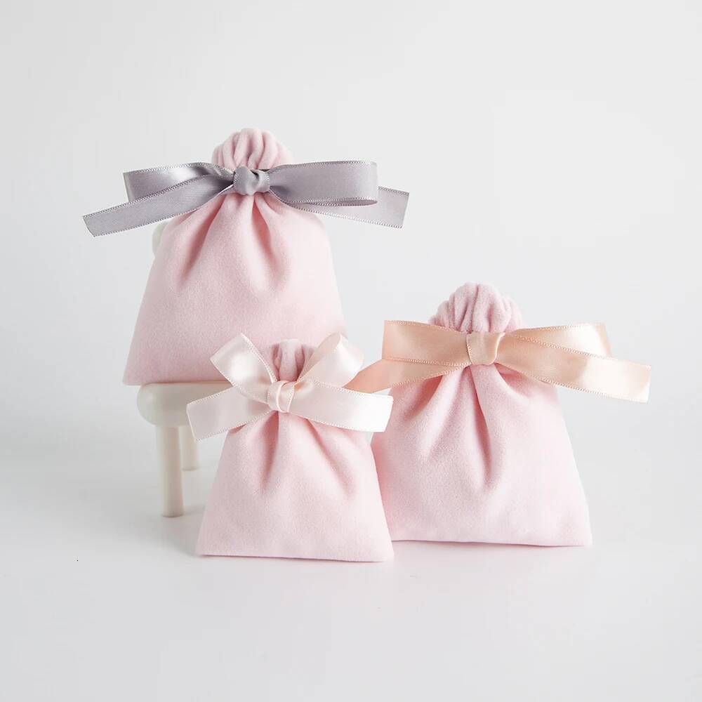 10pcs Pink Bulk Veet Ribbon Jewelry Gift Bags Candy Party Wedding FavorsTravel Organizer Storage Drawstring Dust Pouches