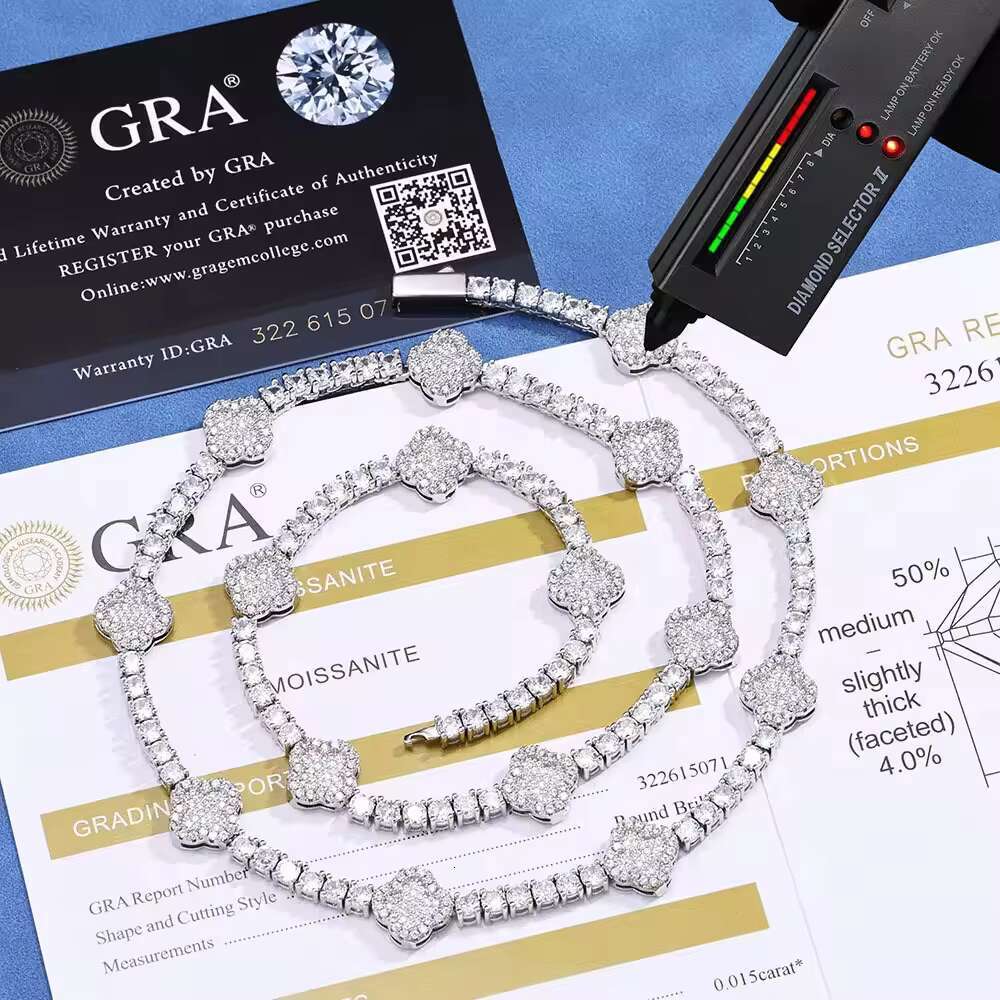 Hot Sale S925 Silver Moissanite Tennis Chain Necklace Cross Border Hip Hop Style Versatile Personality Jewelry