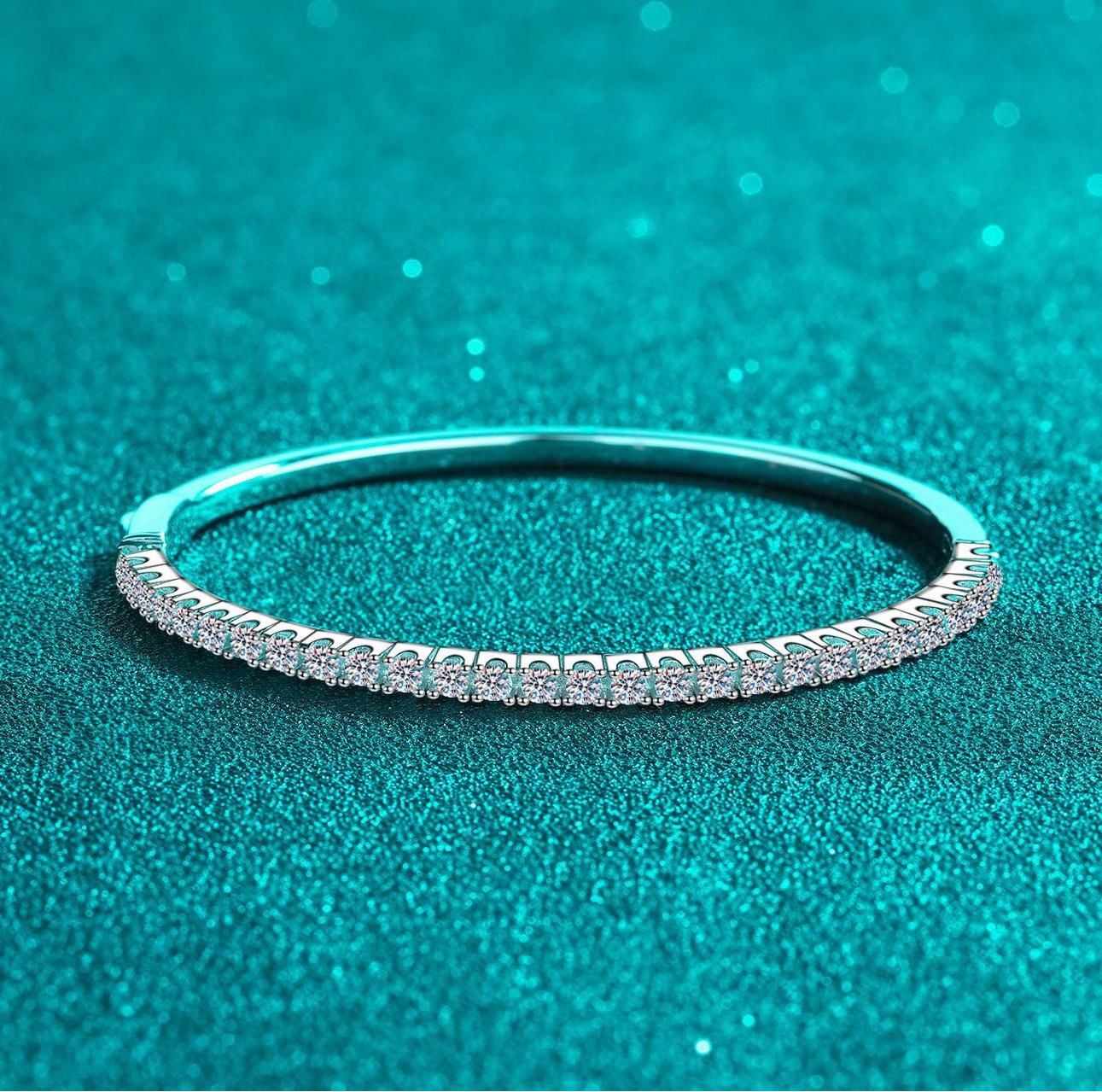 Full Pave Moissanite Tennis Bracelet for Women 925 Sterling Silver Bangle with Platinum Plating Luxury Sparkling Jewelry Gift
