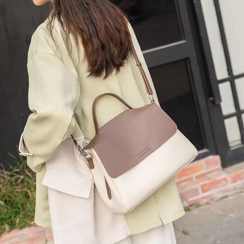 France Niche Design 2024 Women Handbag Split Cow Leather High Capacity Crossbody Shoulder Bags Solid Color Shopper Tote Grey