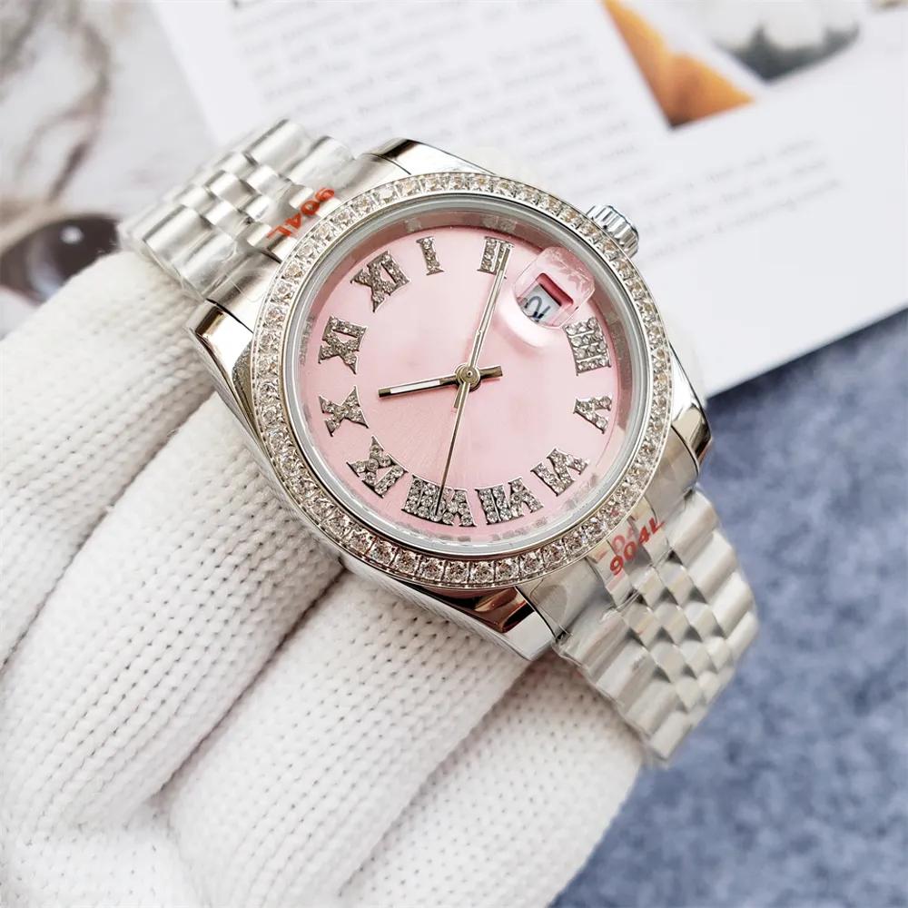 2025Fashion Pink dial Women's watch Automatic Mechanical watch original stainless steel strap Women's elegant simple fashion all-in-one watch