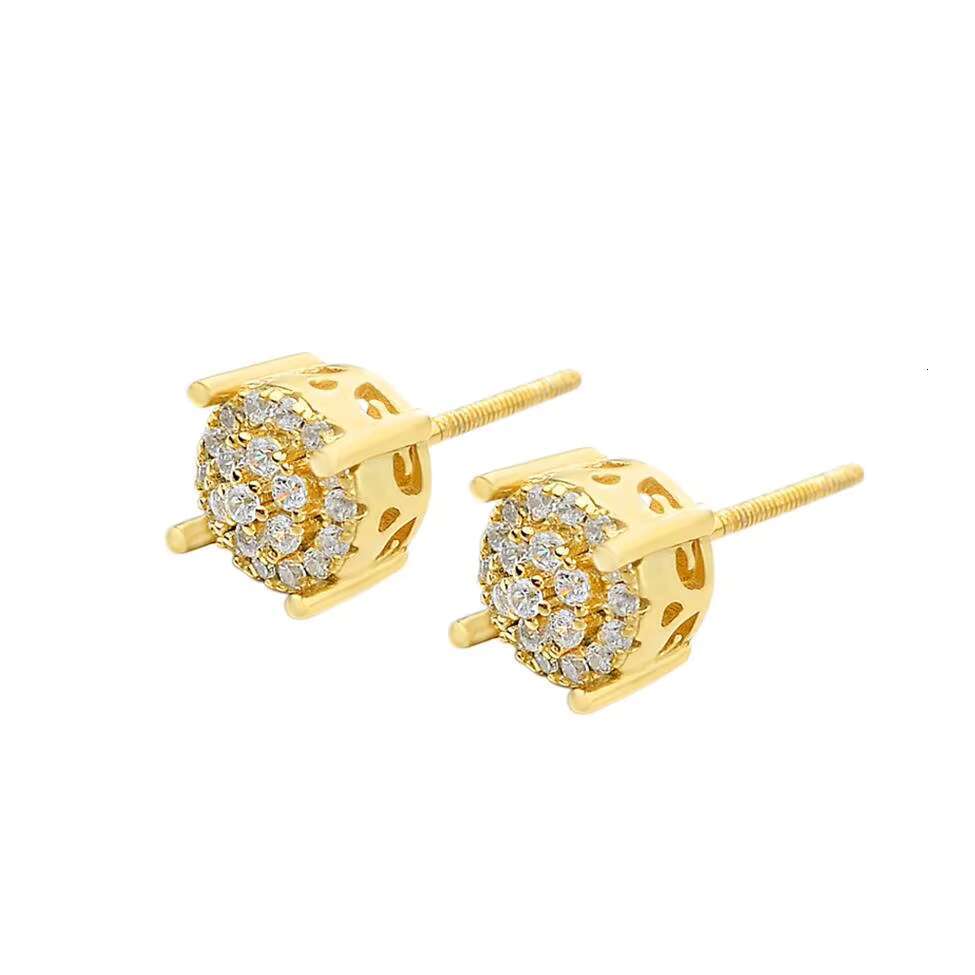 Fashion Hip Hop Jewelry Bling Full Iec Out Cubic Zircon Cut Micro Pave Brass Round Stud Earring for Unisex