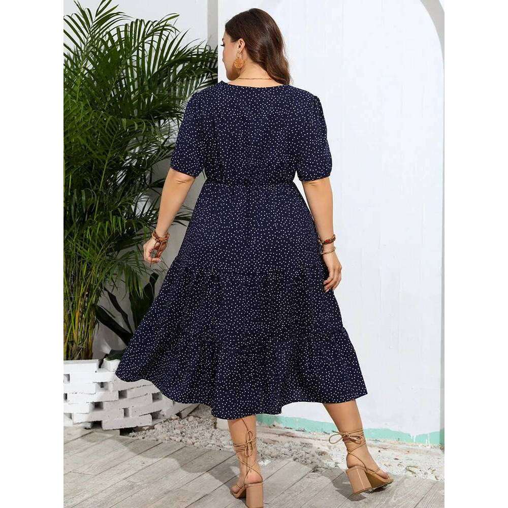 GIBSIE Plus Size Polka Dot Puff Sleeve Square Neck Dress Summer 2024 Women Vintage Casual Holiday Ruffle Hem Long Dresses High quality, fashionable, l