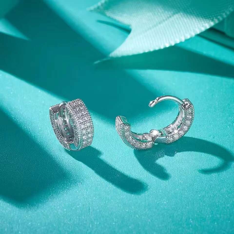 Hip Hop Sterling Silver VVS Moissanite Diamond Earrings Fashion Design Unisex Charm Jewelry Gift