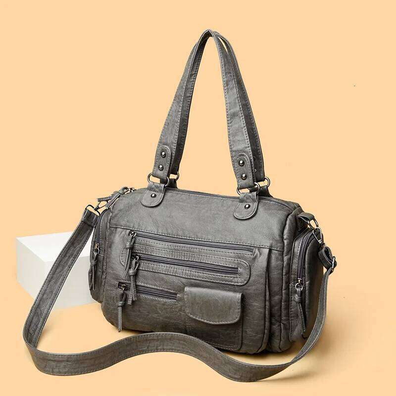 Fashion Multifunction Women's Handbag Vintage Large Capacity Shoulder PU Leather Casual Crossbody Bag