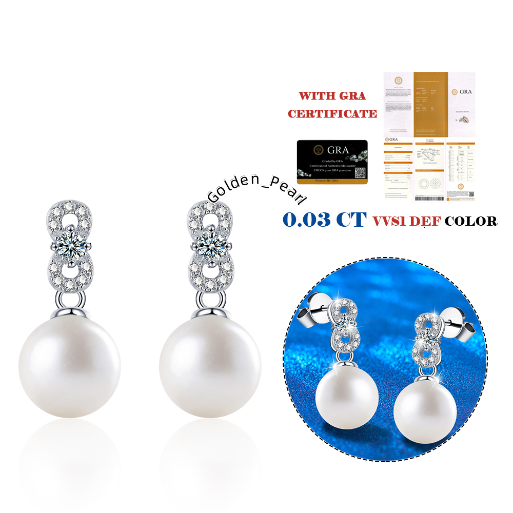 Natural Freshwater Pearl Stud Earrings Womens Moissanite Earrings Jewelry Fashion Luxury