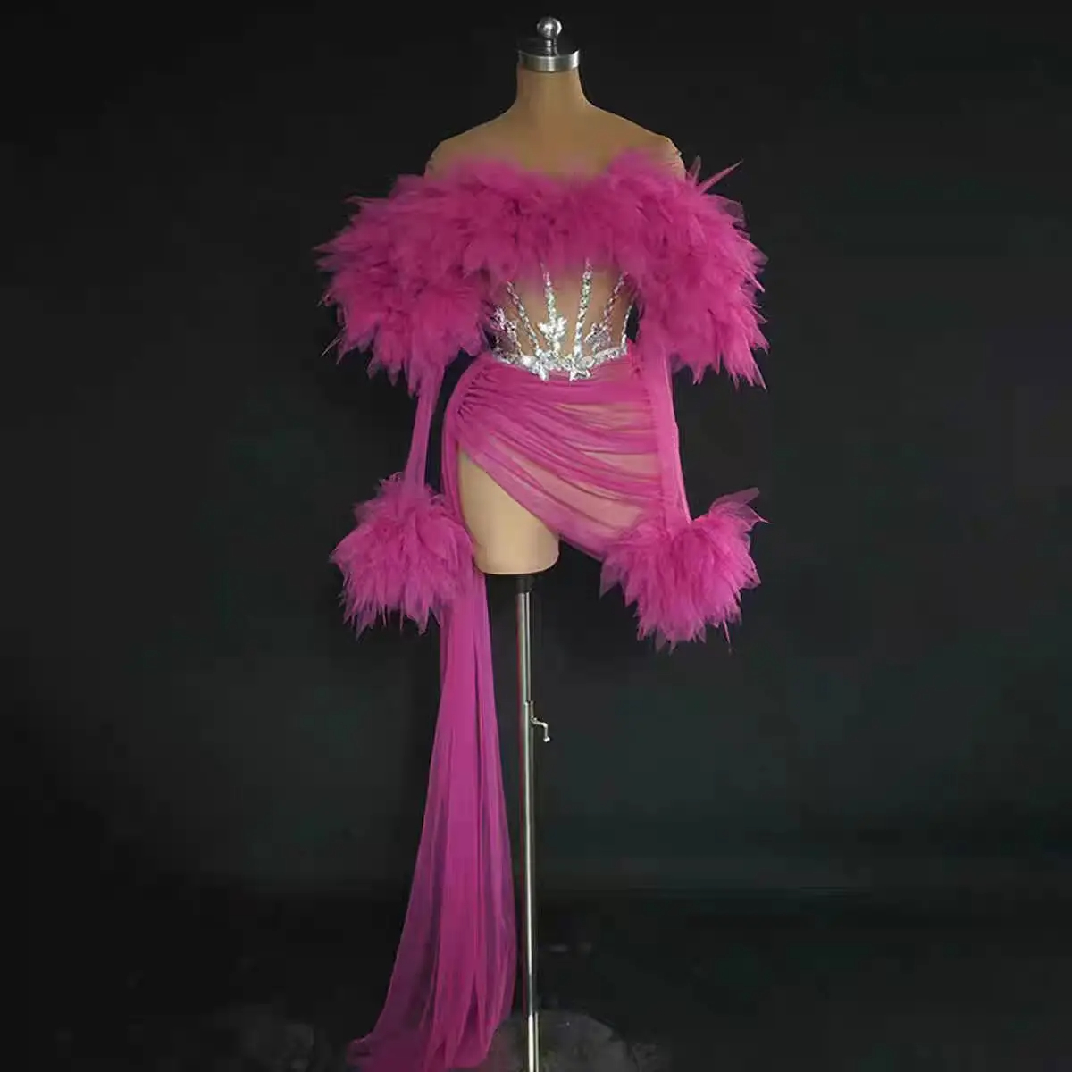 A Line Casual Dresses Clothing Personalized Dark Glossy Tube Top Sexy Ultra-Short Birthday Party Princess Tutu Skirt Girl Group Stage Singing Costume 