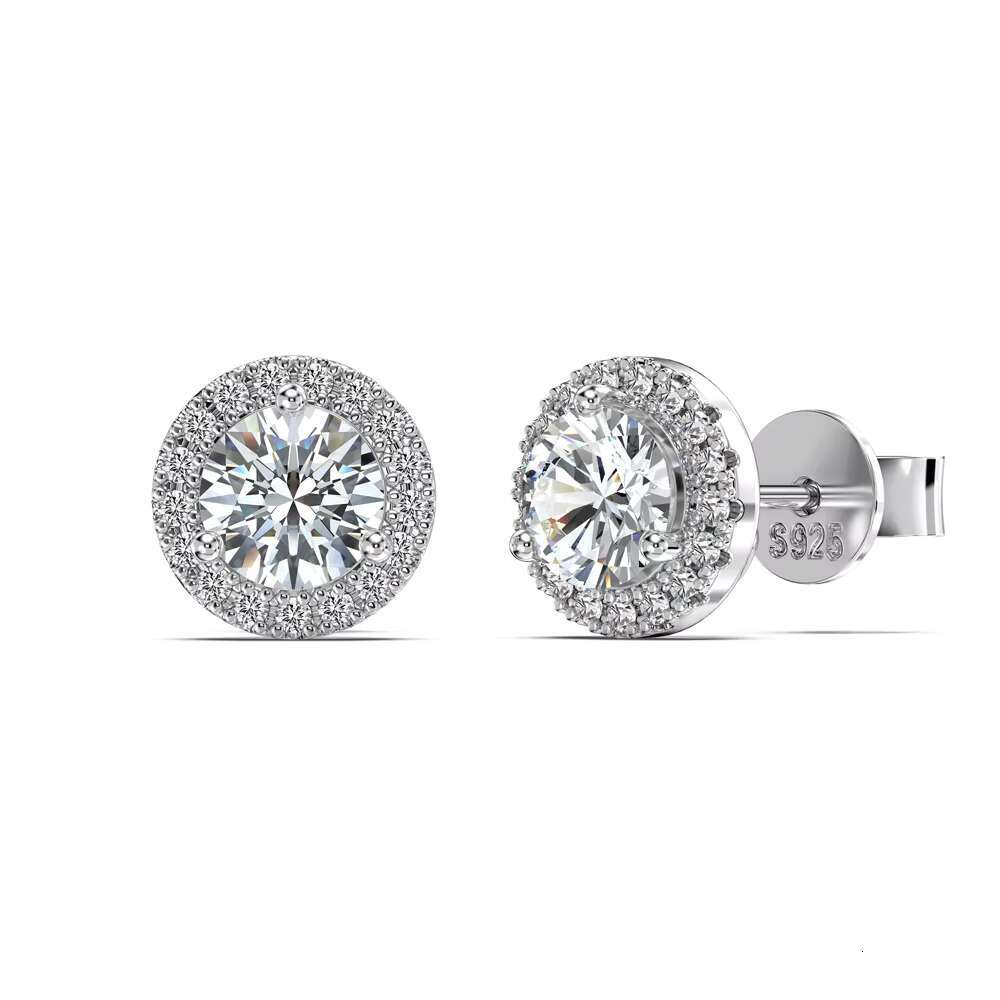 Dylam Classic Collection 925 Sterling Silver Round 5A CZ 0.5ct D VVS1 Moissanite Stone Stud Earrings Jewelry for Women