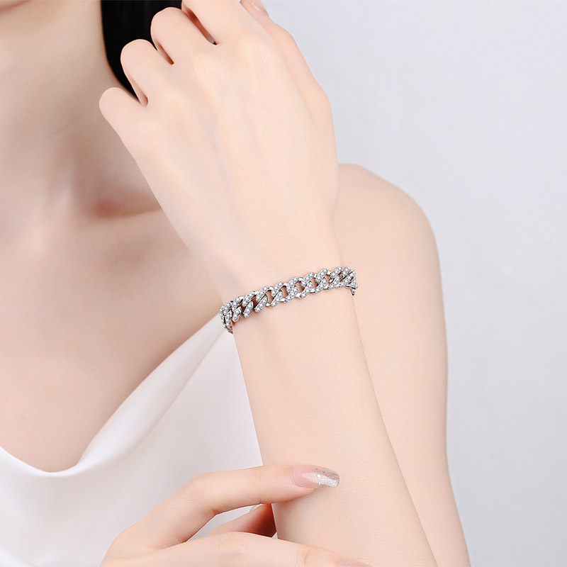 925 Sterling Silver Cuban Link Moissanite Bracelet, Adjustable Chain, Luxury Jewelry for Men and Women, Perfect Gift for Special Occasions