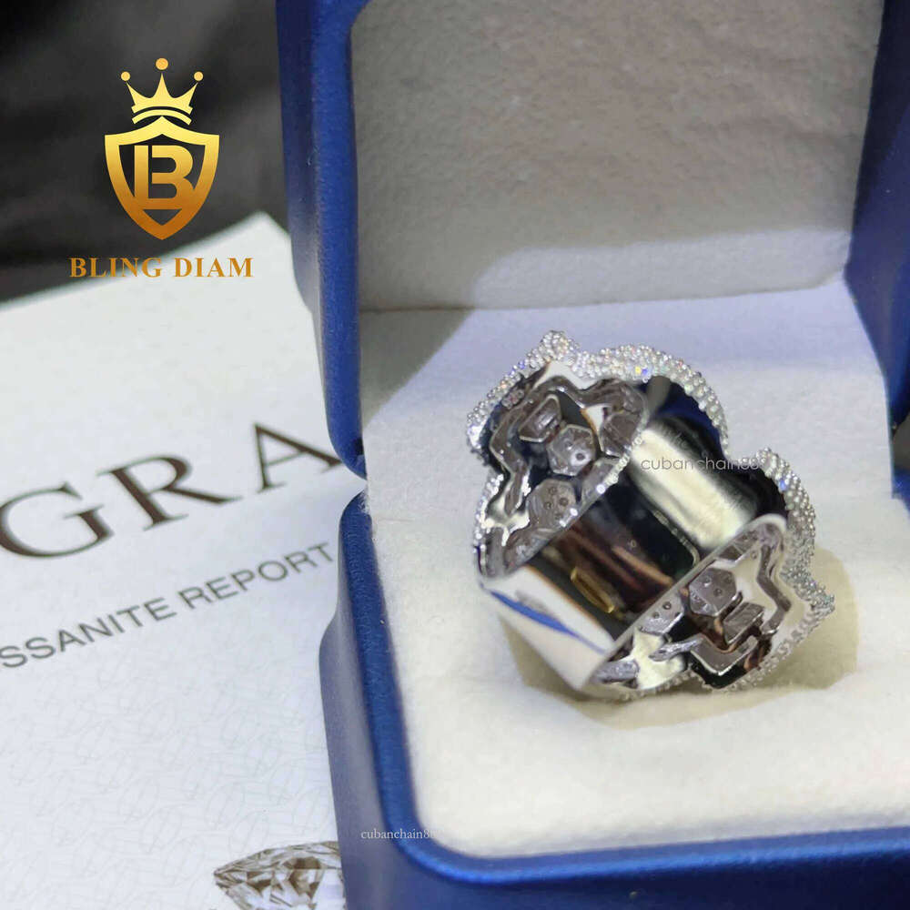 Fashion Mens Full Pave Hip Hop Iced Out USD Sterling Sier Rings Vvs Moissanite Dia Cuban Ring