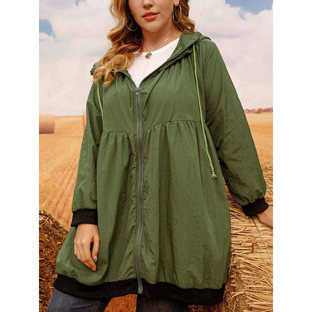 GIBSIE Plus Size Womens Casual Jackets 2023 Spring Autumn Fashion Loose Drawstring Hooded Long Sleeve Zip Up Coat Outwear High quality, fashionable, l