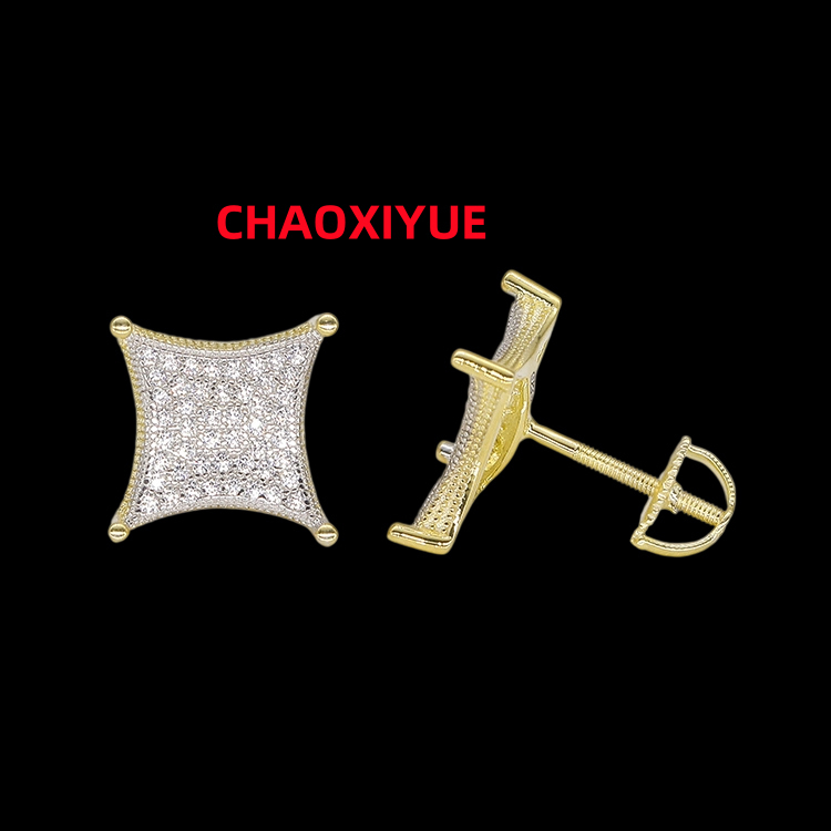 Hip Hop Stylish Fashion 925 Sterling Silver Luxurious Exquisite Stud Earrings Square Moissanite Diamond Earring