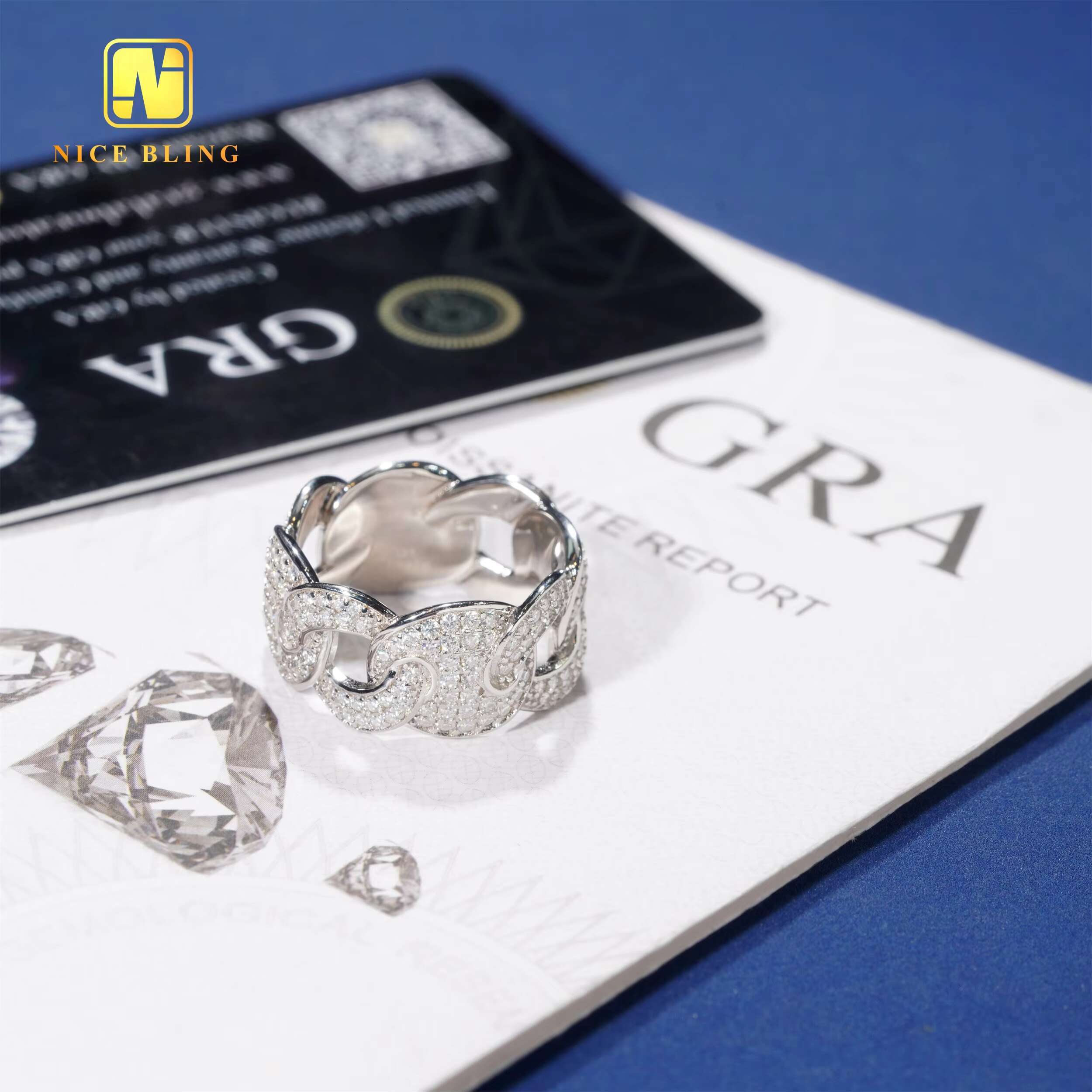 Unisex Hip Hop Moissanite Cuban Rings 925 Sterling Silver Iced Out Jewelry Cheap Price Lab Diamond Cuban Rings