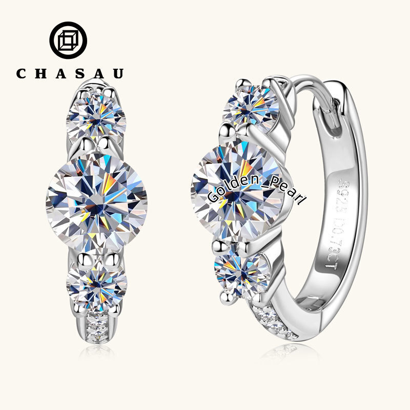 Chasau 5mm 3mm 1mm 925 Sterling Silver Moissanite Hoop Earrings for Women