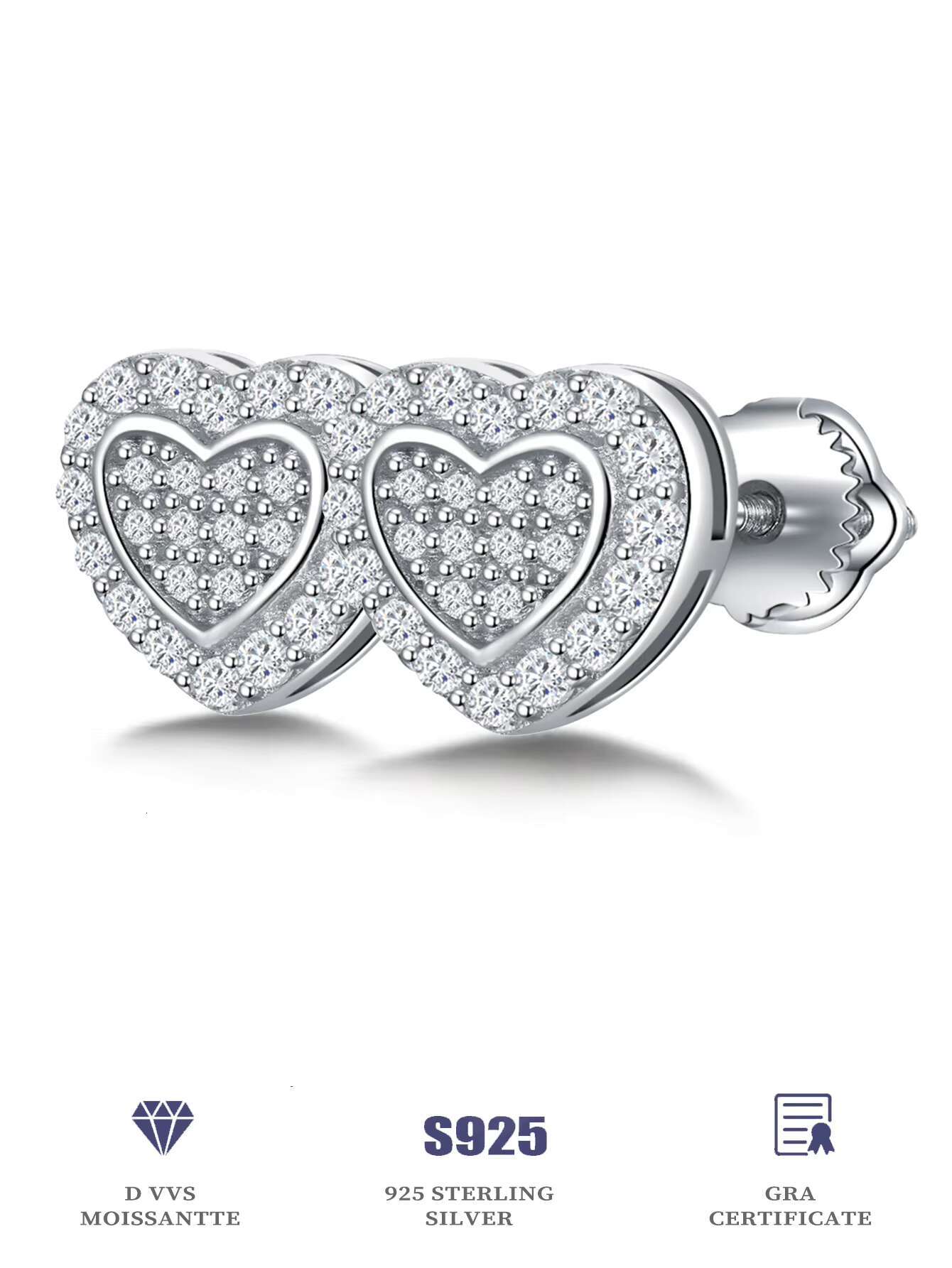 Classical Moissanite Stud Earrings Heart Shape Hip Hop Jewelry for Men and Women. for Wedding Iced Diamond Earrings
