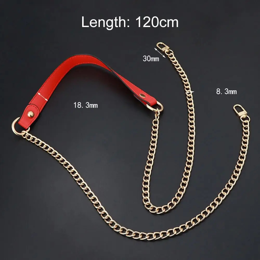 120cm Replacement Shoulder Strap Crossbody Bag Belt Fashion PU Leather Handle with Metal Chains Bag Replacement Accessories 250530