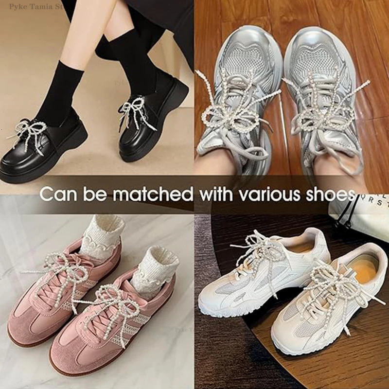 2pcs Shoelace Decorative Buckle Handmade Shoes Clip Double Layered Pearl Bead Bowknot Charm Bag Key Chain Pendant Accessories 250528