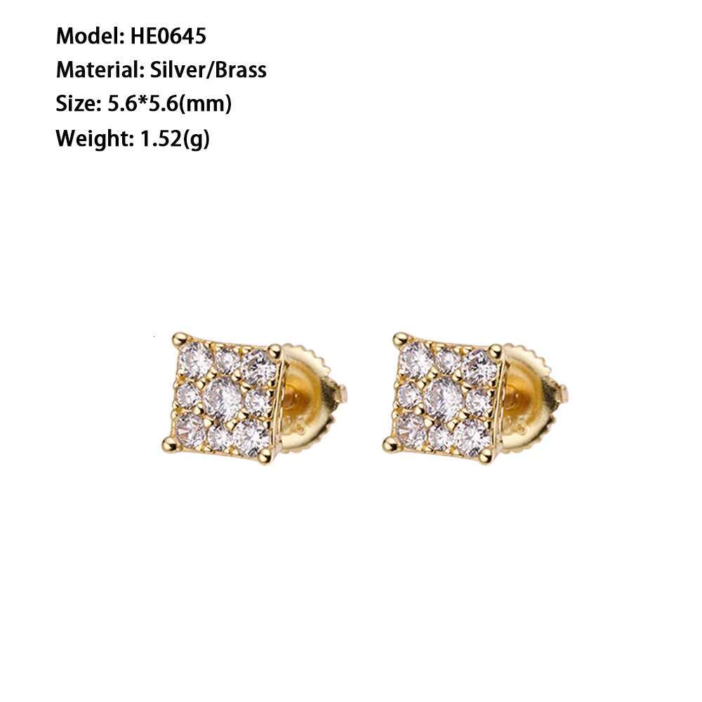 Hip Hop Jewelry White Gold Plated Iec Out VVS Moissanite Diamond 925 Sterling Silver Square Stud Earrings for Men