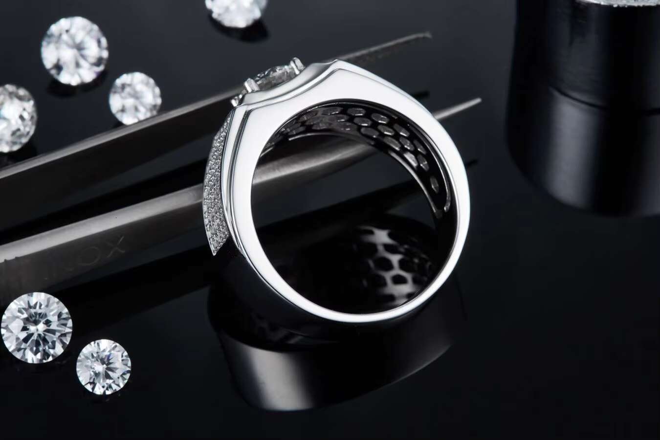 Mens S925 Silver Moissanite Engagement Ring 1 Ct Single Stone with 18K White Gold Plating Minimalist Design