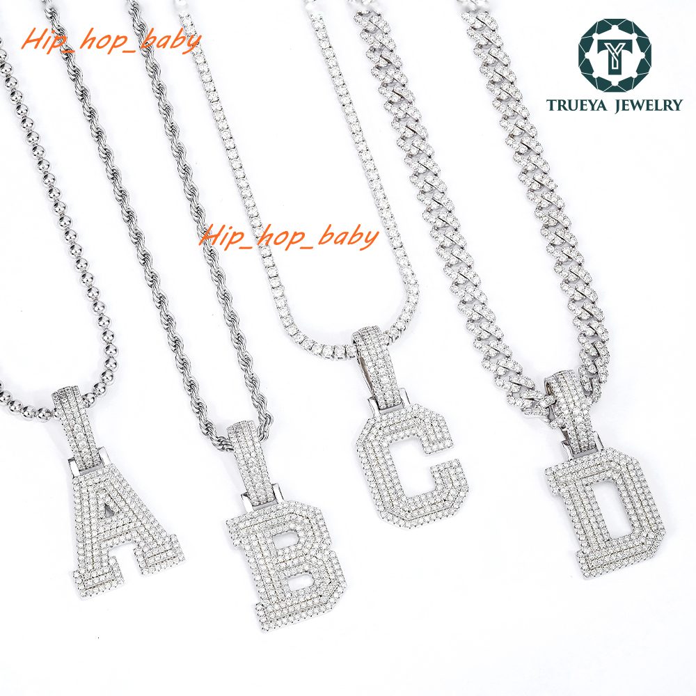 Custom Sterling Silver 925 Fine Hiphop Jewelry Men Women Diamond Name A-z Initial Letter Charm Moissanite Pendant for Necklace