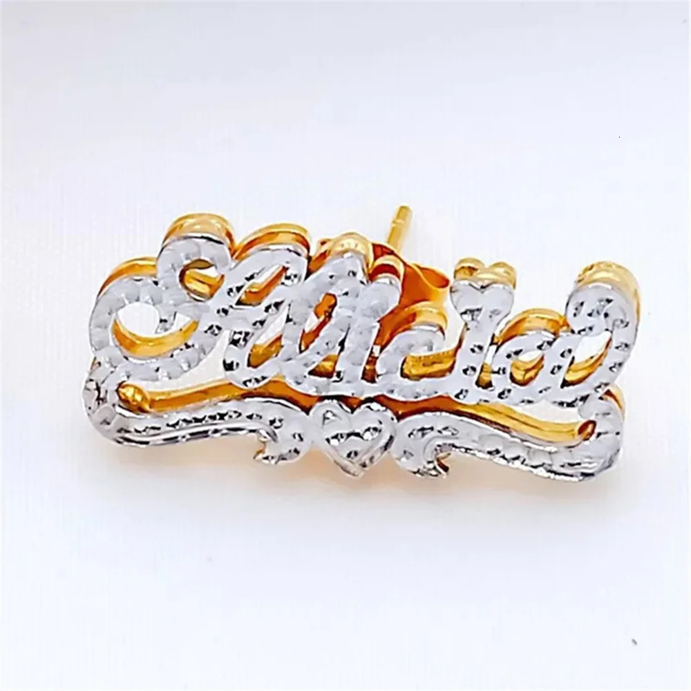Double Layer Nameplate Earrings Personalized Custom Name Two-Color Ear Studs For Women Letter Name Earrings 250529