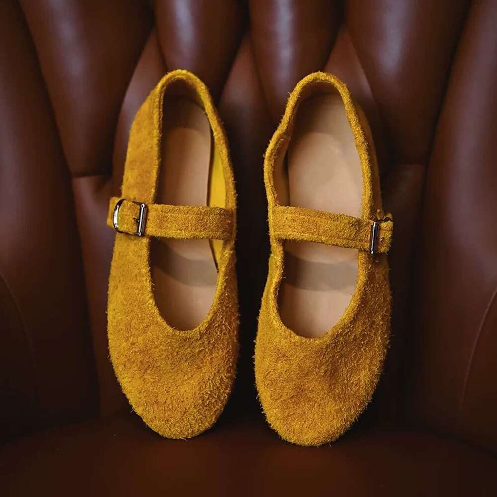 ~Cowhide Velvet Mary Jane Ballet for Women, Flat Shallow Mouth Single Shoes, Red Bowknot Furry Shoes