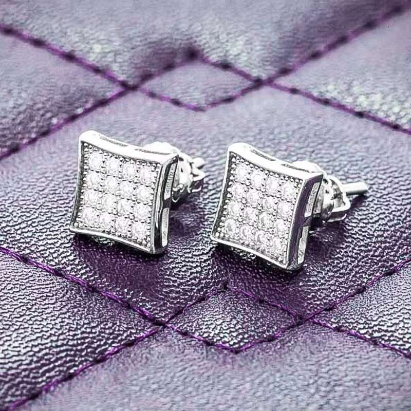 Hip Hop 925 Sterling Silver Mens Womens Earrings Fine Jewelry VVS Moissanite Square Cluster Iced 7MM Passes Diamond Tester