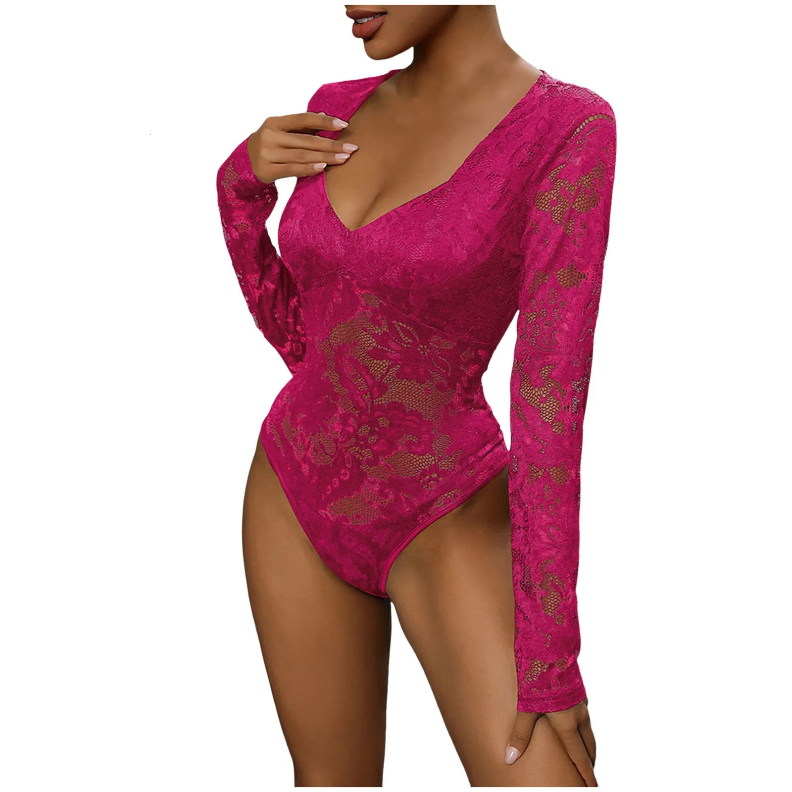 Womens Solid Color Mesh Stitching Lace Pattern Slim Fit And Thin Texture All Purpose Inner Jumpsuit Knit Jumpsuit Women 250527