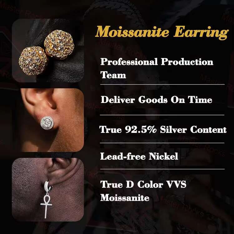 Luxury Hoop Earrings 925 Sterling Silver Custom Hip Hop Jewelry Vvs Iced Out Moissanite Earrings