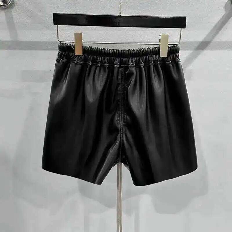 HKSH Summer New Men's Tide Chic RO Shorts High Street Dark Zipper Elastic Waist Leather Fashion Ins Gothic Cotton Capris Hk1807