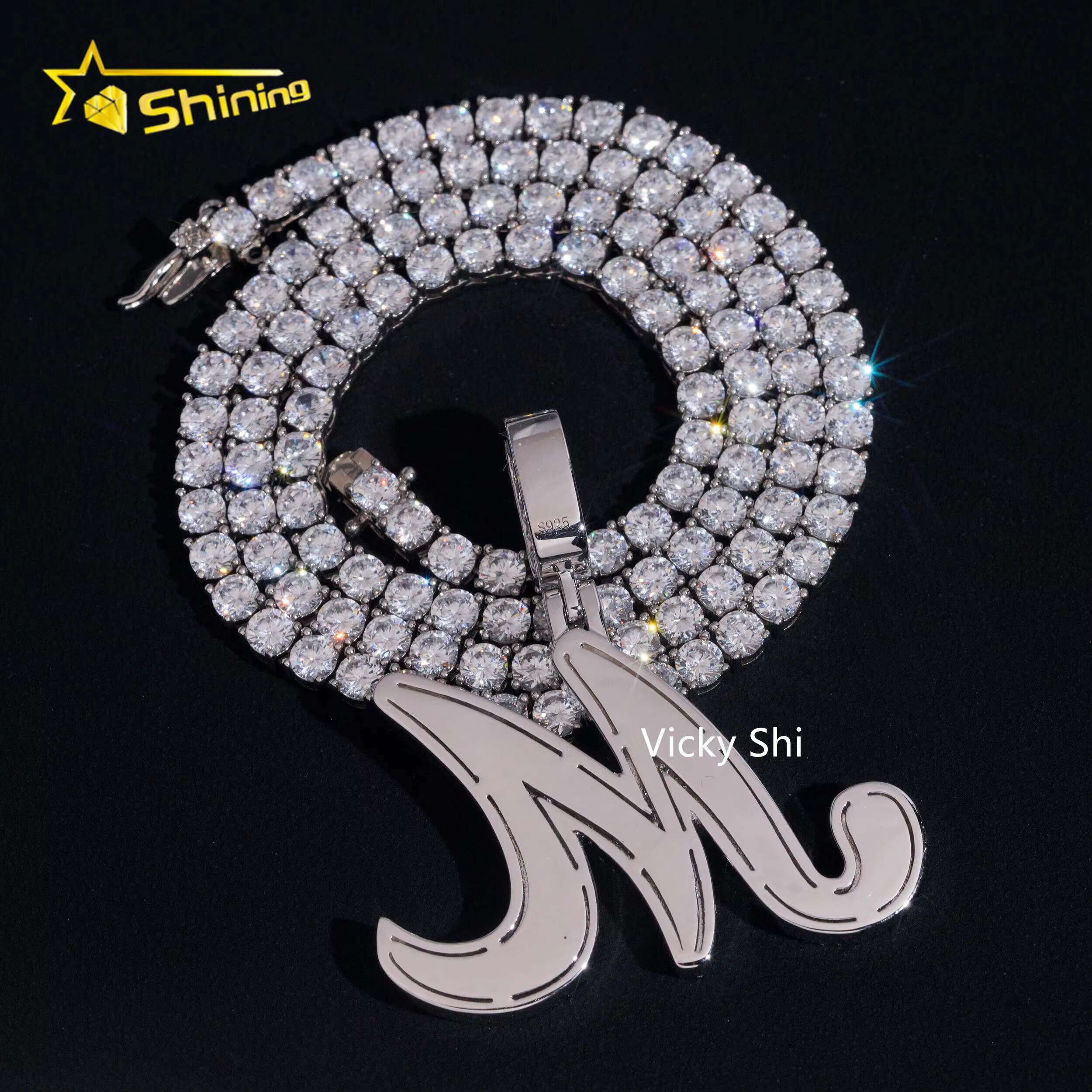 Fine Jewelry 925 Silver Initial Letter M Moissanite Pendant Custom Moissanite Men Iced Out Hip Hop Customized Letter Pendants
