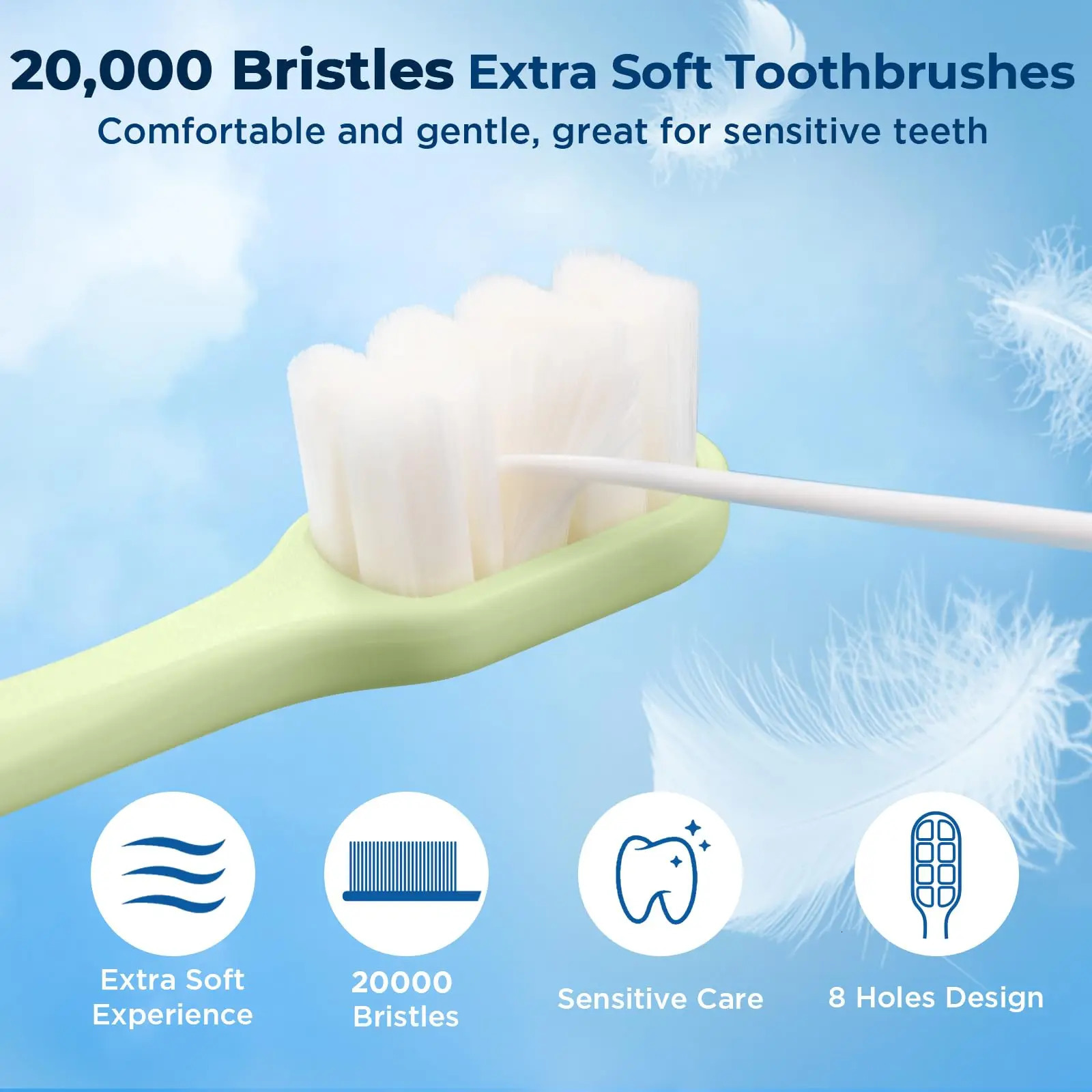Super soft toothbrush suitable for adult sensitive gums upgraded 20000 soft bristle toothbrush with 8 holes 250528