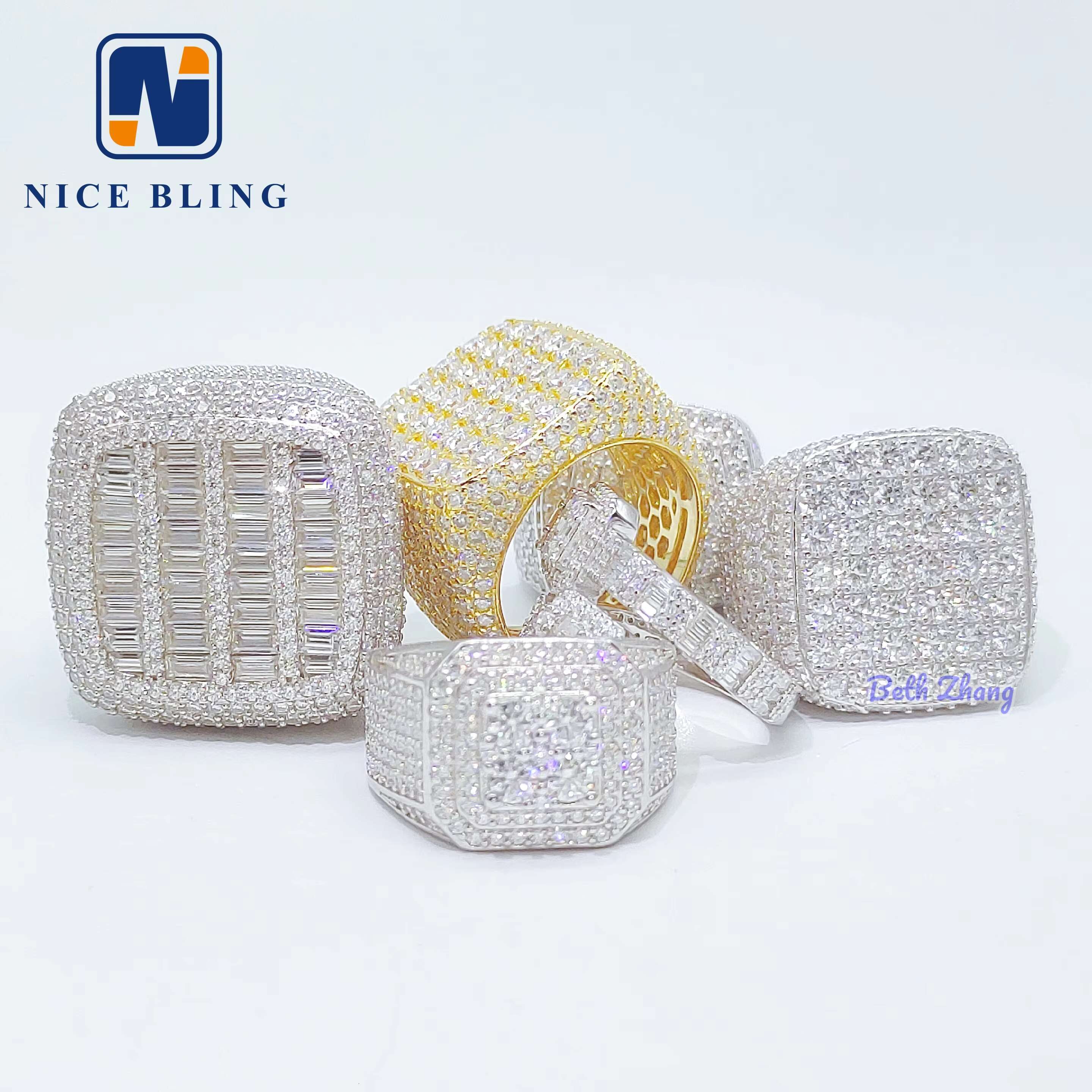 New Arrival Hip Hop Rings Vvs Moissanite Men Iced Out Rings 925 Silver square Shape baguette Diamond Engagement Fashion Rings