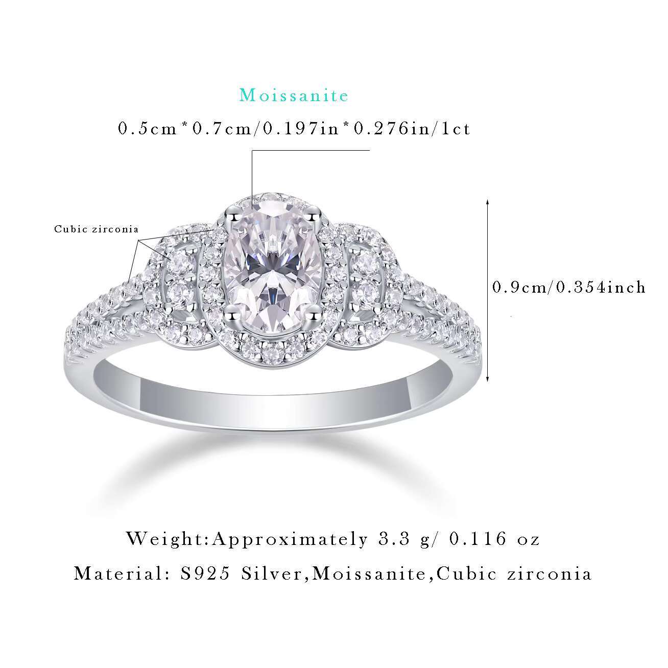 925 Sterling Silver Round Moissanite Rings Rhodium Plated Engagement Ring Jewelry for Manufacturer R231113360