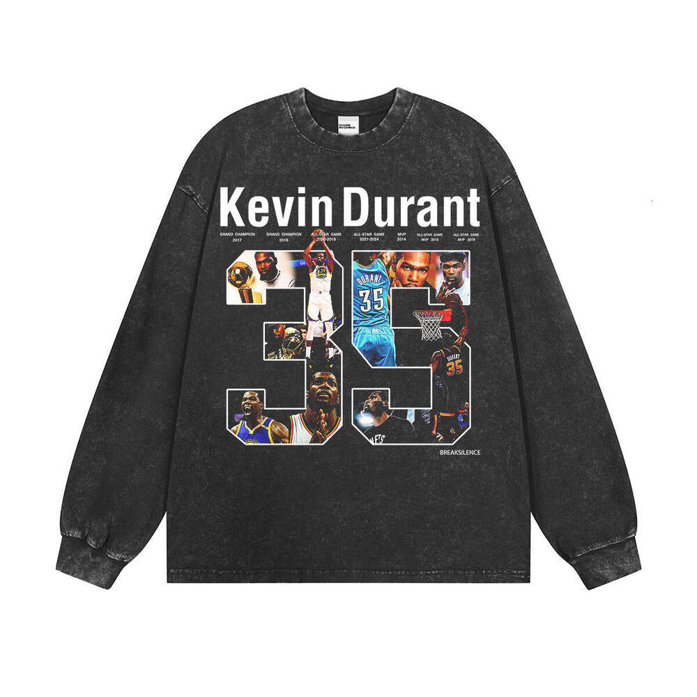 Durant American Street Style Washed Short Long Sleeve T-Shirt Men Pure Cotton Printed Top Trendy