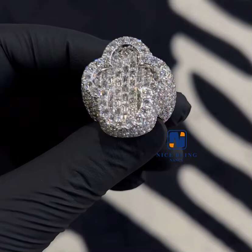 Fashion Designer VVS Moissanite Diamond Cross Shape Emerald Cut Iced Out Custom Hip Hop Ring