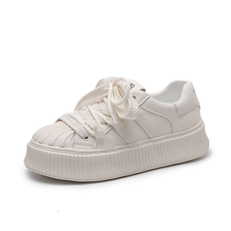 Platform Height Increasing Mesh White Summer Women's Shoes 2024 New Breathable Versatile Genuine Leather Chunky Sneakers