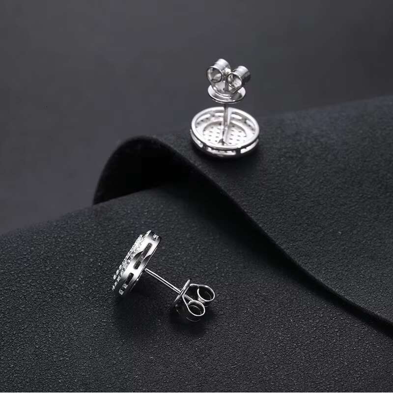 New Arrival HipHop Fine Fashion 925 Sliver Moissanite Earring Jewelry Iced Out Bling Round Stud Earrings for Men Women Best Gift