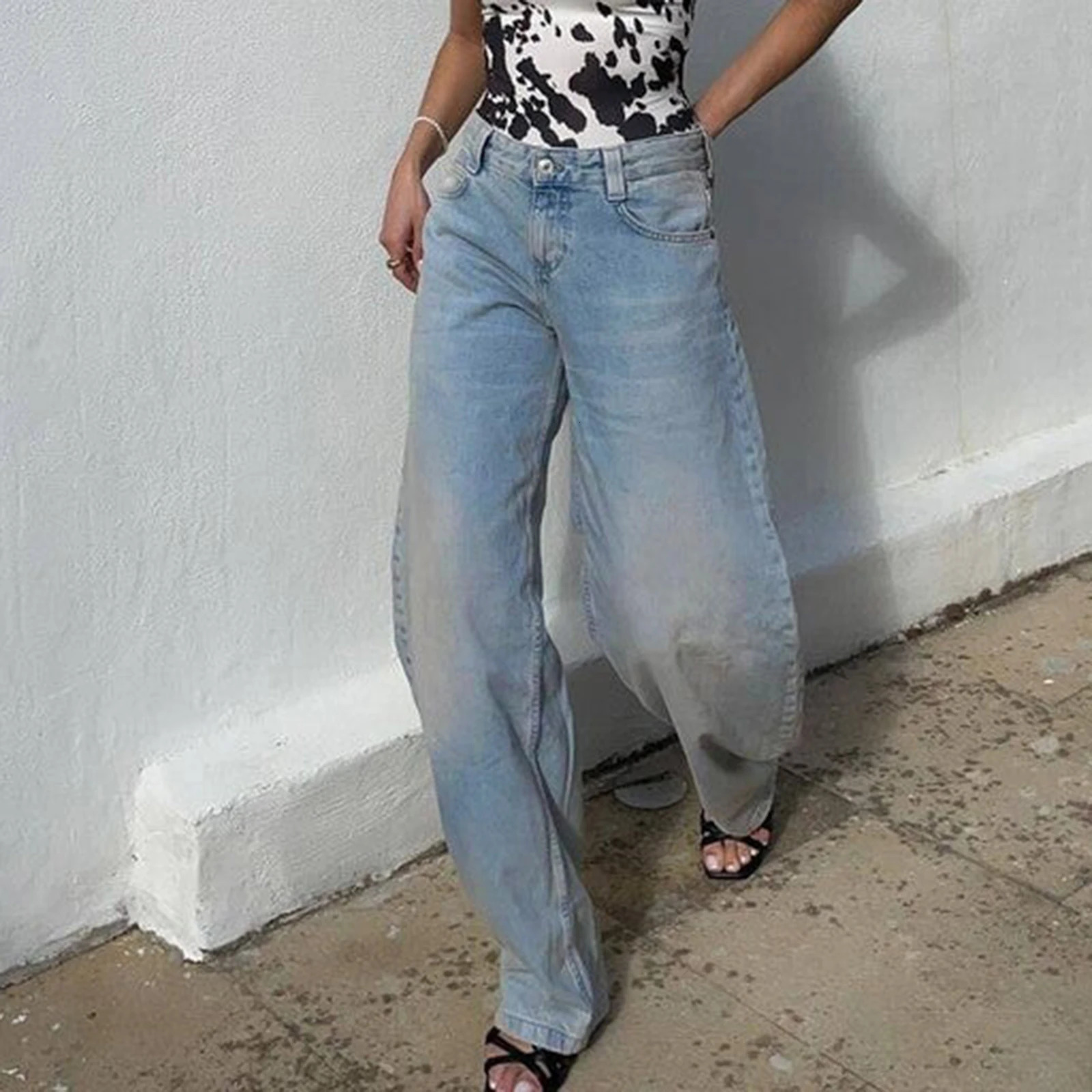 Combhasaki Womens Y2K Vintage Tie-dye Color Baggy Jeans Textured Loose Fit Button Low Waist Denim Long Pants Casual Trousers 250527