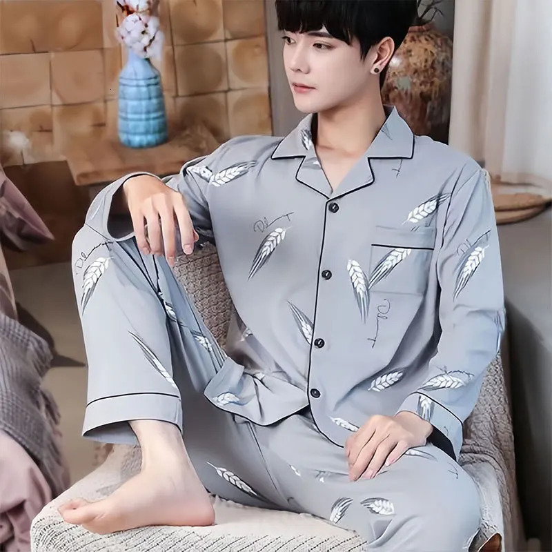 Spring and Autumn Mens LongSleeved Pajamas Homewear Suit Large Size Casual Wind Long Pants 250526