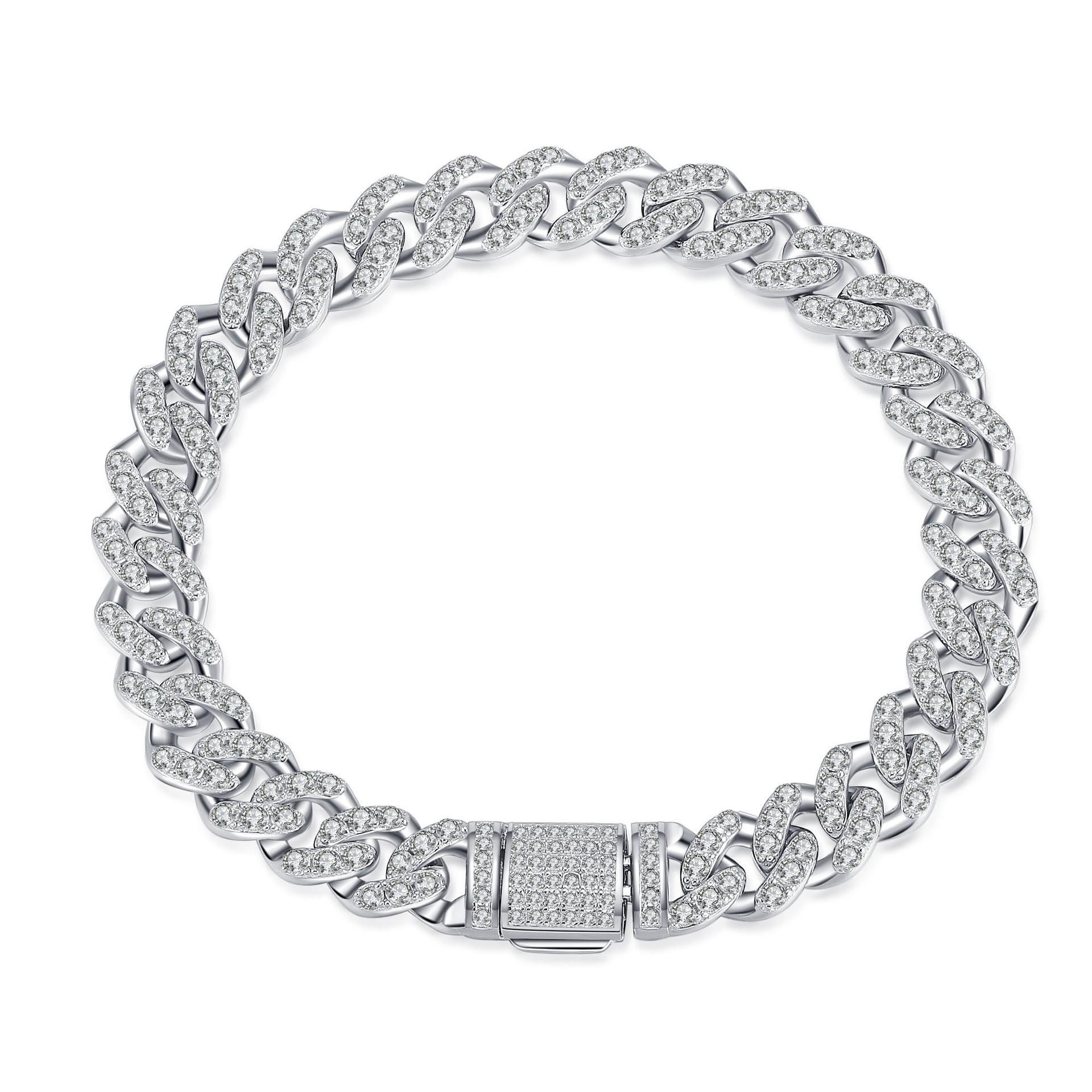 925 Sterling Silver Cuban Link Moissanite Bracelet, Adjustable Chain, Luxury Jewelry for Men and Women, Perfect Gift for Special Occasions